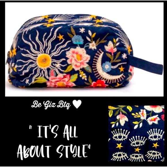 🆕 Johnny Was Lissa Makeup Bag Sapphire Blue NWT - Picture 2 of 12